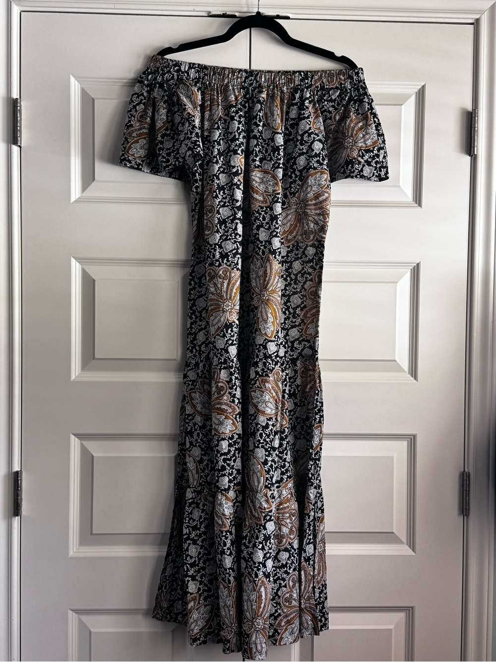 A.L.C. One-Shoulder Black Maxi Dress with Tan Floral Paisley